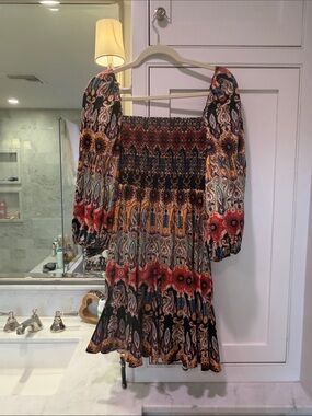 Alice + Olivia Multi-Color Paisley Smocked Mini Dress